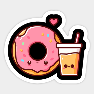 Cute Kawaii Donut and Mango Milkshake | Food Design for Kawaii Lovers Sticker